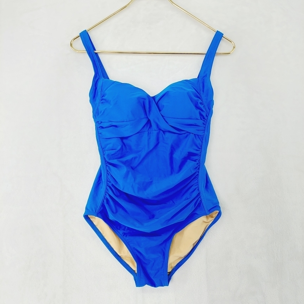 Shore Shapes Swimwear Bright Blue Ruched Slimming One Piece Swimsuit P3405
